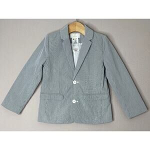 Jacadi Boys 6 Yrs (Runs Small 4/5) Blue & White Striped Seersucker City Jacket